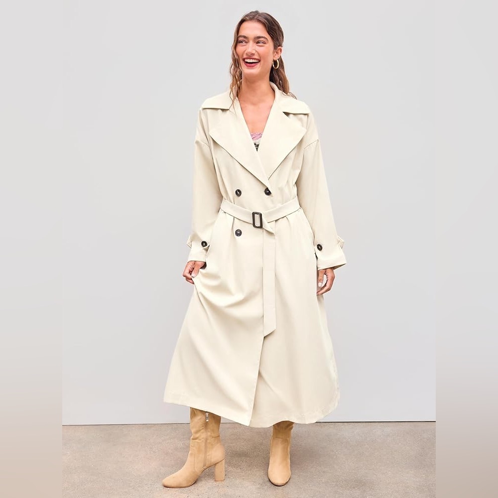 Nwt Cider Classic Cream over sized Double-Breasted Trench Coat belted